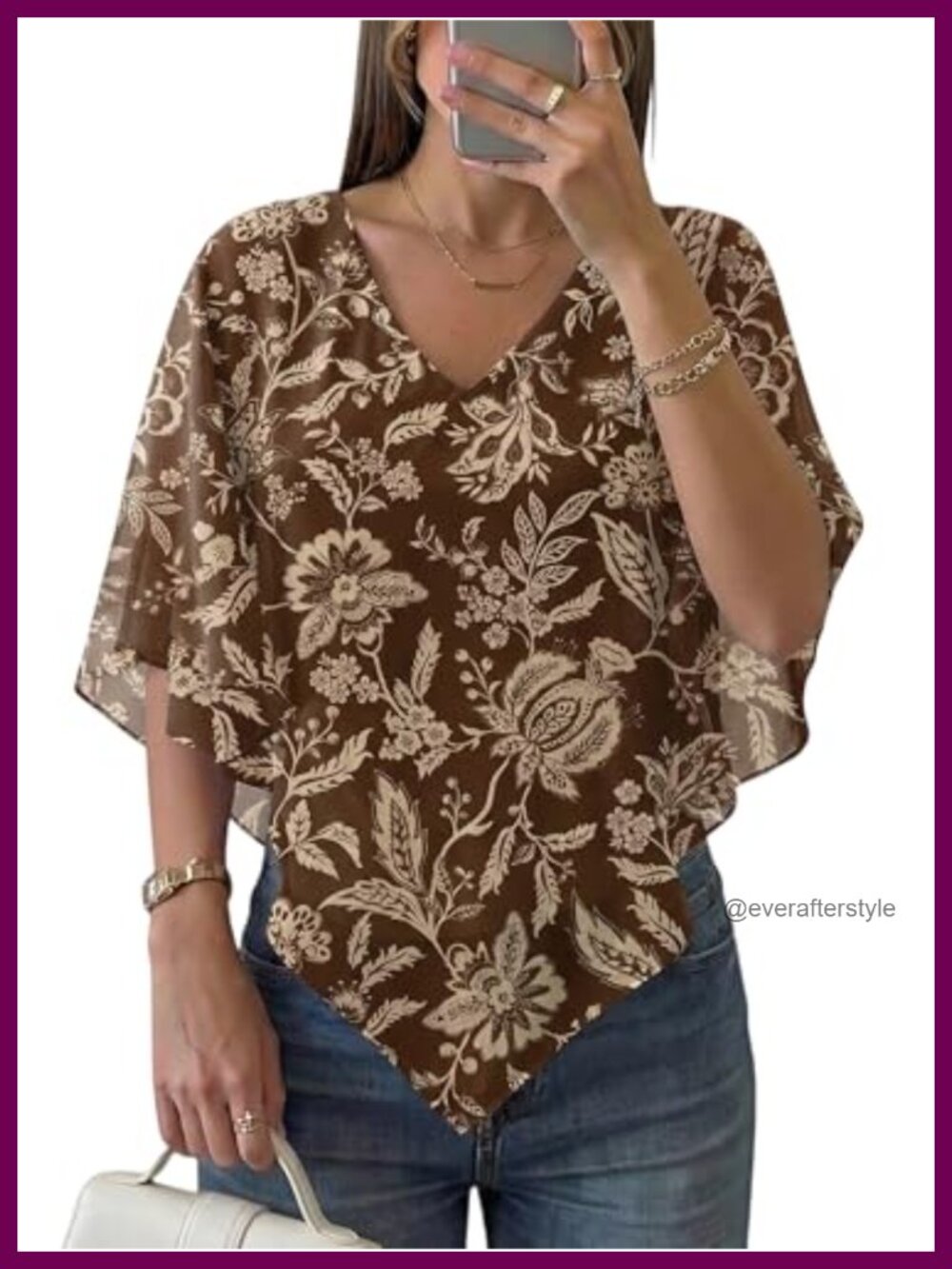 Womens Chiffon Poncho Top Batwing Sleeve Flowy Blouse Beach Vacation